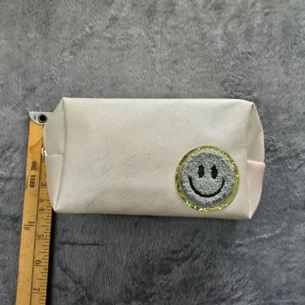 Smiley Face Makeup Bag Cream Cosmetic Pouch